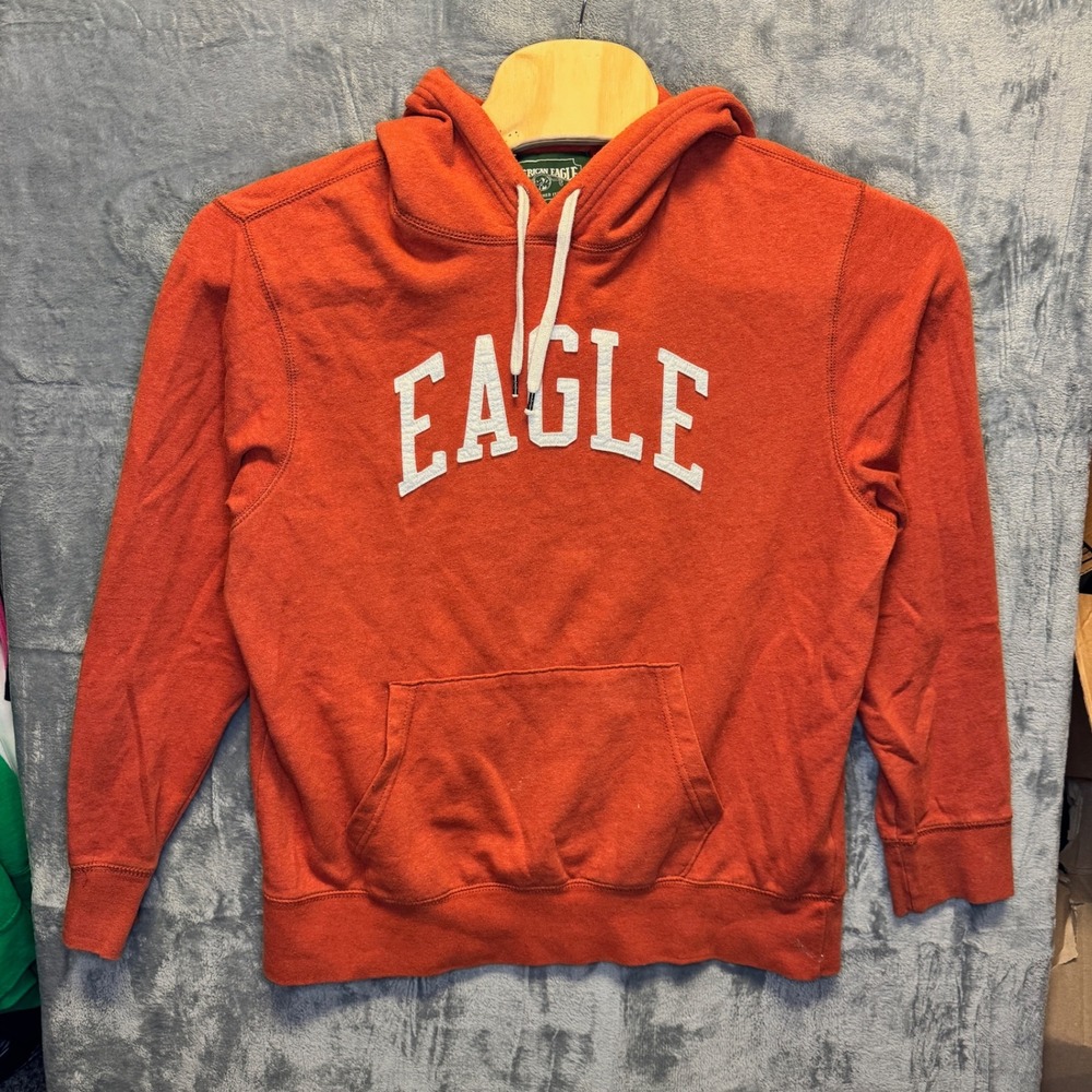 2184 | American Eagle Varsity Graphic Pullover Hoodie Orange Mens Large